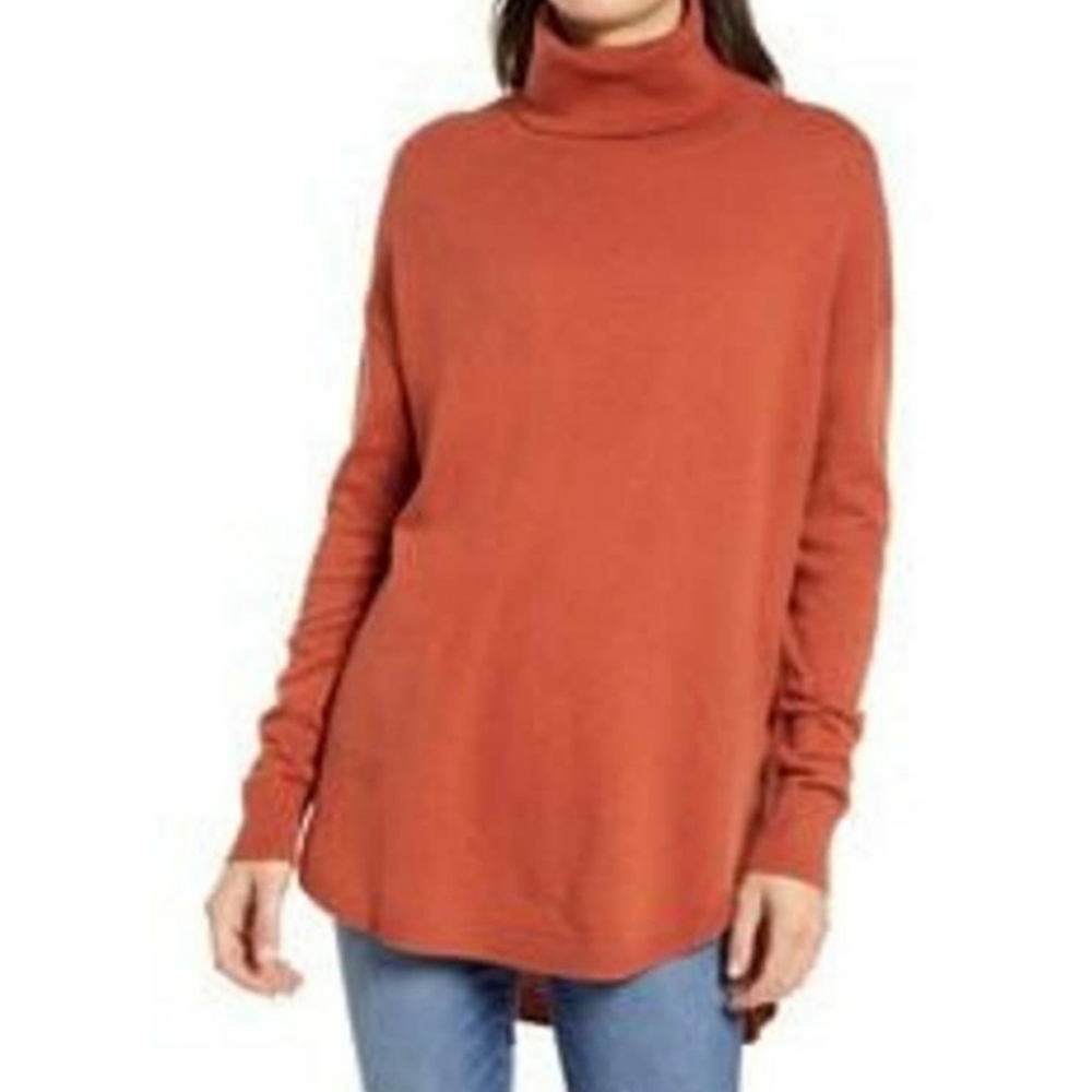 NWT Chelsea28 Turtleneck Sweater Long Sleeve Pullover Pima Cotton Blend Rust XXS